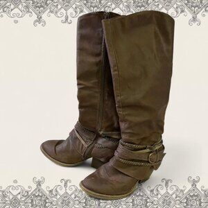 Vintage brown leather knee-high boots